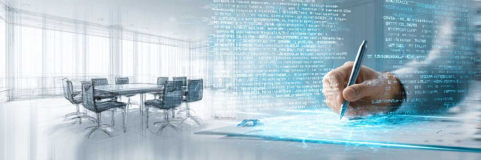 Team bespricht Funktionalausschreibung im Besprechungsraum des Facility Managements