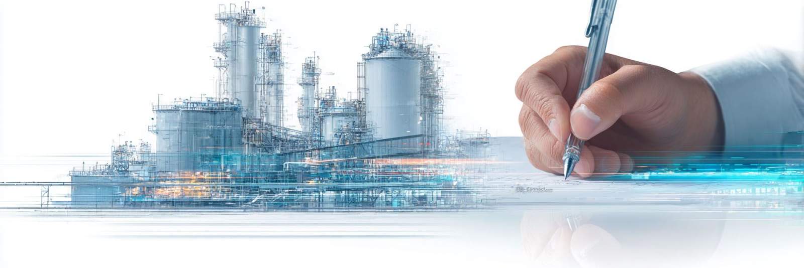 Person zeigt auf Unternehmensprofile und Leitbild im Facility Management Vertrag